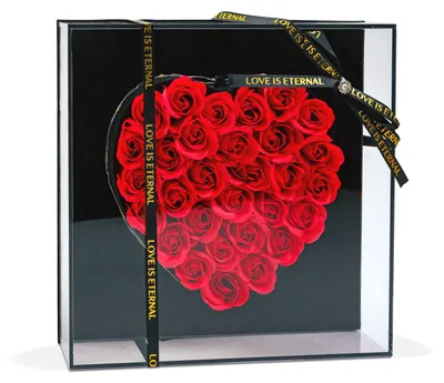 Produktbild von Künstliche Rosen in Herzform in Geschenkbox - Mit LED-Beleuchtung - 29 x 29 x 6,2 cm - Rot/Schwarz - Valentinstagsgeschenk - LED - 29 x 29 x 6,2 cm 1 Stück [DA01202]