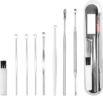 Produktbild von 8in1 Ohrenreiniger Set, Ohrenschmalz Entferner aus Edelstahl mit Etui