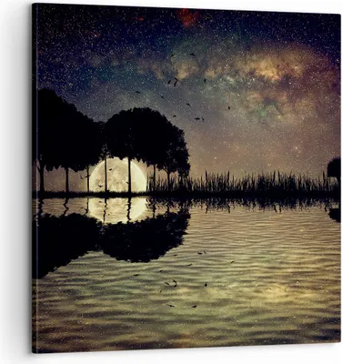 Produktbild von Bild auf Leinwand - Leinwandbild - See Nacht Wasser - 60x60cm - Wand Bild - Wanddeko - Wandbilder - Leinwanddruck - Bilder - Kunstdruck - Wanddekoration - Leinwand bilder - Wandkunst - AC60x60-3753