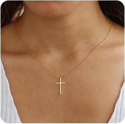 Image de Collier croix pour femme plaqué or 18 carats avec boîte à bijoux chaîne en or