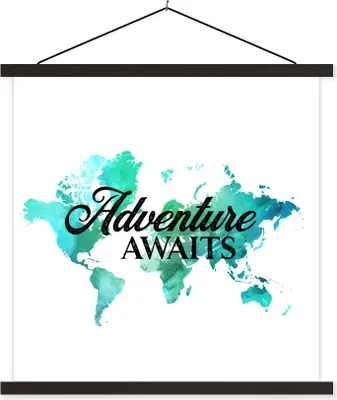 Produktbild von MuchoWow® Textilposter Weltkarte - Sprichwörter - Aquarell 40x40 cm mit schwarzem Rahmen - Fotos