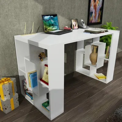 Produktbild von Moderner Schreibtisch Valancia, Weiß, Melaminplatte, 120 cm Breite, 60 cm Tiefe, 75 cm Höhe