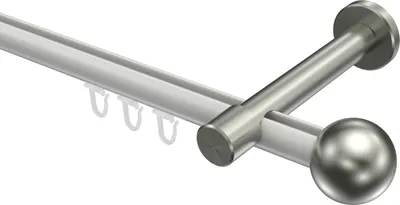 Produktbild von Interdeco Innenlaufstange / Gardinenstange mit Innenlauf Weiß / Edelstahl-Optik, Typ Prestige Luino (Kugel), 20 mm Ø 1-läufig, 520 cm