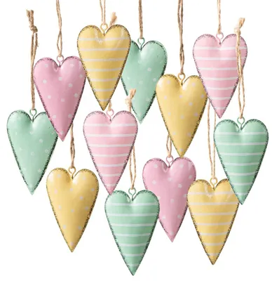 Produktbild von Logbuch-Verlag 12 Bunte Herzen Anhänger Frühling Sommer Ostern Metallherzen mit Schnur Geschenkanhänger 7 cm