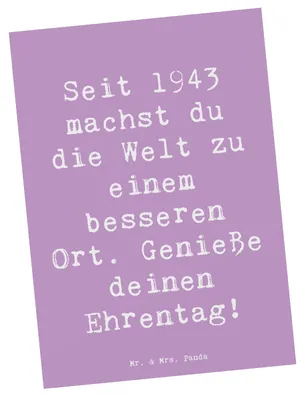 Produktbild von Mr. & Mrs. Panda Postkarte Spruch 1943 Geburtstag - Lavendeltraum - Geschenk, Alter, historische Geburtstage, Fotokarte, Grußkarte, Geburtstagsgeschenk, Ansichtskarte