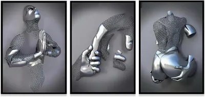 Productafbeelding van 3D Wanddecoratie, metalen sculptuur, romantisch paar, 3 delen, 60x90 cm
