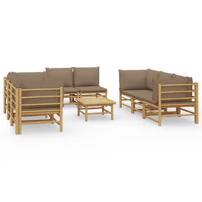 Obrázok produktu pre vidaXL 9-dielna záhradná súprava s vankúšmi Taupe Bamboo
