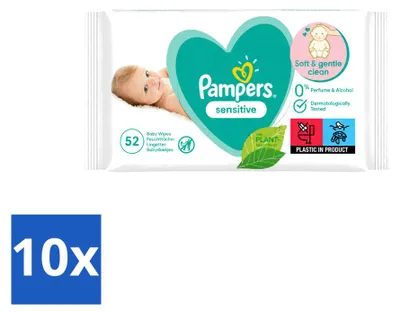 Produktbild von 10 x Pampers Sensitive Babytücher - 52 Stück - Vorteilspackung - 10 Stücke