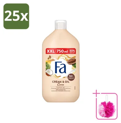 Image de 25 x Gel douche et bain "Fa Cream & Oil Cacao" avec beurre de cacao et huile de coco, 750 ml - Pack économique - 25 pièces