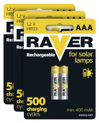 Nabíjecí baterie do solárních lamp RAVER SOLAR AAA (HR03) 400 mAh, 6 ks
