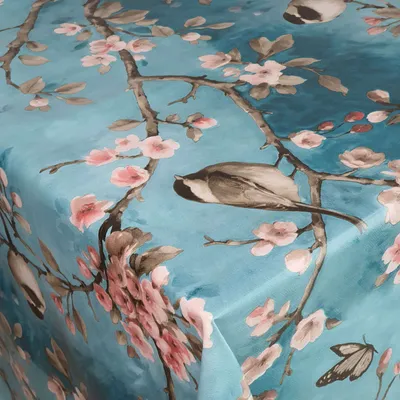 Produktbild von DecoHomeTextil Wachstuch Wachstischdecke Tischdecke Gartentischdecke gefaltet Vogel Spatz Türkis 130 cm x 160 cm Eckig