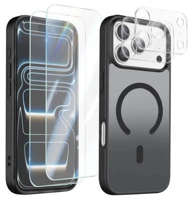 Obrázok produktu pre Avizar, ochranné puzdro MagSafe pre iPhone 17 Pro Max, vrátane 2 ochranných fólií z tvrdeného skla a 2 ochranných fólií pre fotoaparáty, čierna farba