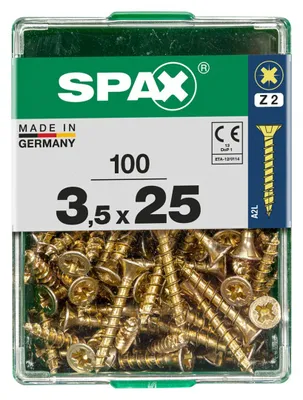 Produktbild von SPAX 4081020350252, Schraube, Stahl, Zink, Holz, Flachkopf, Pozidriv, Gelb