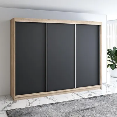Produktbild von Schwebetürenschrank MERO 3-türig Schrank 200 cm mit schublade (Weiß, Schwarz, Sonoma)
