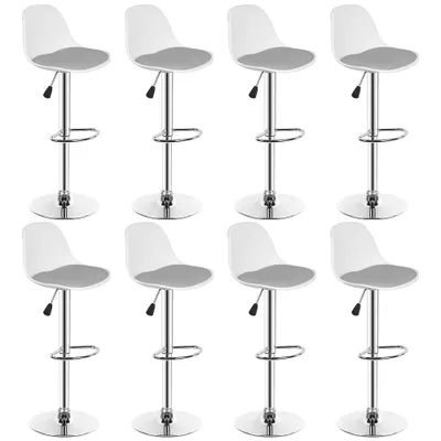 Produktbild von 8er Set Barhocker,Gepolsterter Drehhocker mit Lehne,Kunstleder Barstuhl,Thekenhocker für die Küche Höhenverstellbar Grau+Weiß