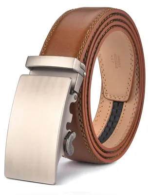 Image de Ceinture en cuir marron avec boucle automatique, largeur de 3,5 cm