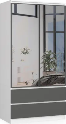 Immagine prodotto di Akord Armadio 2 Ante Con 2 Cassetti E 2 Specchi Bianco E Grafite 90X51X180 Cm