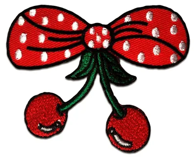 Obrázek produktu pro Třešeň s mašlí - nášivka, nažehlovací, nášivka, nášivky, k nažehlení, velikost: 8 x 6,5 cm