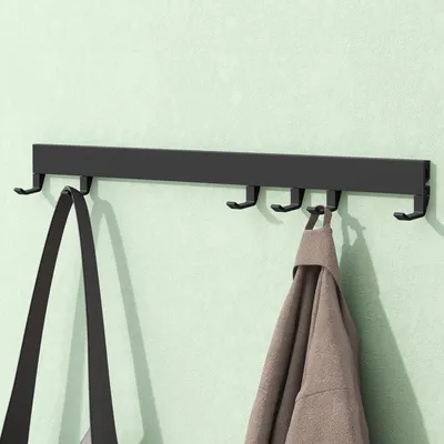 Produktbild von Mai & Mai Garderobenleiste mit 6 verstellbaren Haken, Kleiderhaken aus Aluminium, Wandgarderobe Garderobenhaken 60cm Matt schwarz Stalo-10