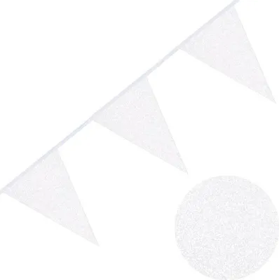 Produktbild von Weiße Wimpel Girlande aus Papier mit Glitter 6 Meter