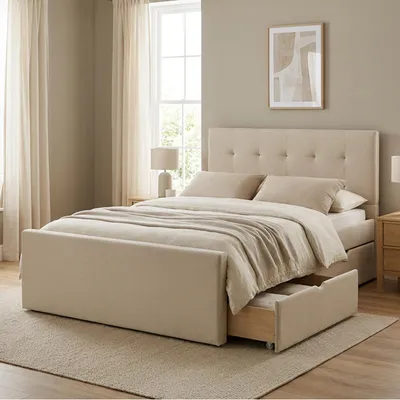 Produktbild von Homestyle4u Polsterbett 140x200 Beige Doppelbett Bettgestell 2 Schubladen
