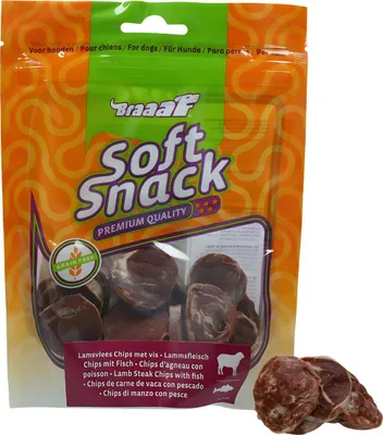 Productafbeelding van Braaaf Hondenkoekjes, zachte snackchips met lam en vis, 85 gram