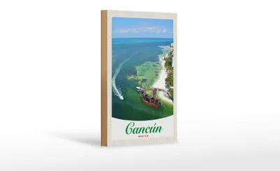 Produktbild von Holzschild Reise 12x18 cm Cancun Mexiko Strand Meer Schiffe