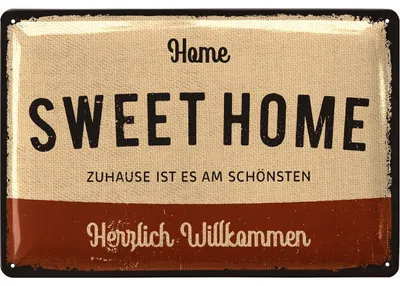 Produktbild von LANOLU Retro Blechschild Home Sweet Home, Lieblingsplatz Schild Zuhause, Sprüche Schilder Vintage Deko Metallschild für den Garten 20x30cm