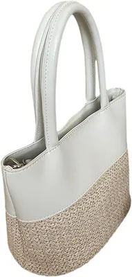 Produktbild von Bunte Patchwork-Handtasche aus Polyurethanund Stroh, Schultertasche für Damen und Mädchen