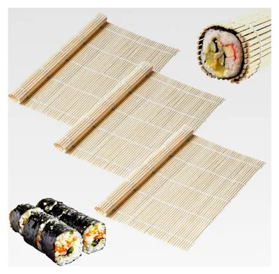 Produktbild von 3 Stück Sushi-Matten, Sushi-Maker, Sushi-Roller, Bambusmatte, 23 x 23 cm Sushi-Rollmatte für Anfänger - Küchen, natürliche Bambusmatte zum Rollen von Sushi für Anfänger, Sushi-Liebhaber