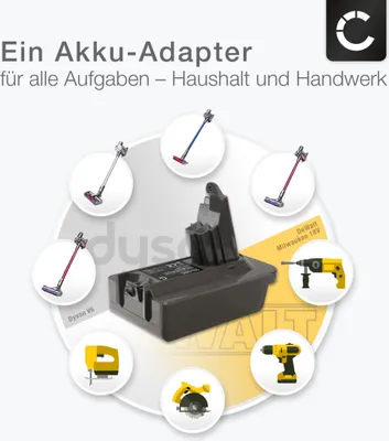 Produktbild von Akku-Adapter Kompatibel für DeWalt / Milwaukee 18V-20V MT18V6 Konverter Kompatibel mit Dyson V6 Staubsauger