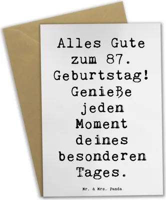 Produktbild von Mr. & Mrs. Panda Grußkarte Spruch 87. Geburtstag - Weiß - Geschenk, weihnachtskarten, hochzeitskarten, 87 Jahre jung, Beileidskarte, Grußkarten, Klappkarte, Feier, Alter