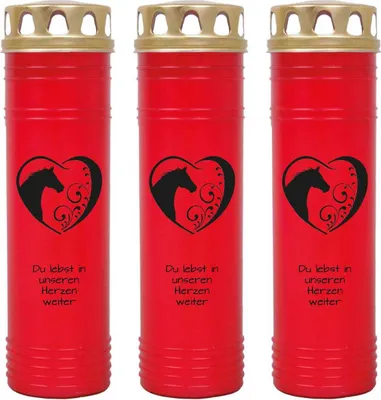 Produktbild von Grabkerze Rot 3er Pack, Brenndauer: 170 Stunden ( je Kerze ), Motiv: Herz Schwarz