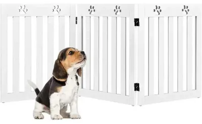 Immagine prodotto di Porta per cani pieghevole, in tre parti, di colore bianco