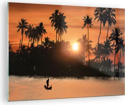 Produktbild von Bilder auf glas - Palme Fluss Sommer - 70x50cm - Glasbilder - Wandbilder - Kunstdruck - zum Aufhängen bereit - Wanddekoration aus Glas - Glas Bilder - Wandbild auf Glas - Einteilig - GAA70x50-3894