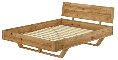 Produktbild von Schwebebett Doppelbett 160x200 Eiche massiv geölt mit Zubehör V-60.89-16Rollrost inkl.