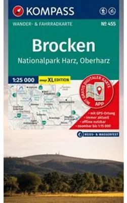 Image de Carte de randonnée KOMPASS 455 Brocken, Parc national du Harz, Haut Harz 1:25.000