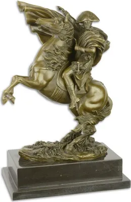 Obrázok produktu pre Casa Padrino luxusná bronzová socha Napoleon s koňom bronz / zlato / čierna 29,9 x 19,6 x v. 43,5 cm - bronzová postava s mramorovým podstavcom - dekoratívna postava