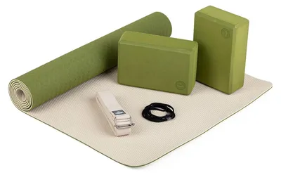 Image de Tapis de yoga Flow Yogamat en TPE, avec galets de yoga et sangle de yoga en coton - Idéal pour les débutants