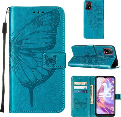 Obrázek produktu pro VIVO Y31S 5G Pouzdro, Motýlí Reliéf Flip Kožené Pouzdro s Kapsami na Karty a Stojánkem pro VIVO Y31S 5G modré