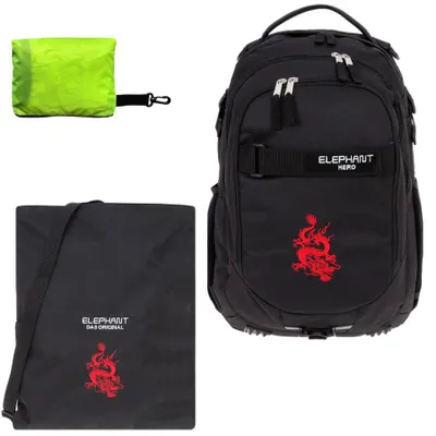 Produktbild von Schulrucksack Jungen 3 Fächer 3. Klasse Schule Tasche Elephant Hero Signature Rucksack Turnbeutel Regenhülle 3 Teile Set 12645 Dragon Schwarz +rtp
