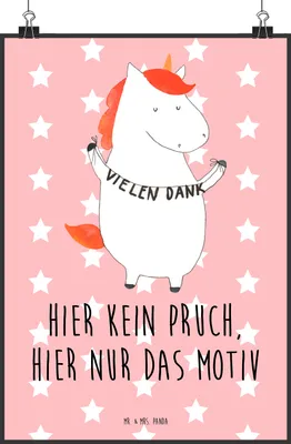Produktbild von Mr. & Mrs. Panda Bild Einhorn Dankeschön DIN A2 - Rot Pastell - Geschenk, Danksagung, Einhörner, wandkunst, Vielen Dank, Wandschmuck, Wanddekoration, Wandbild, Danke