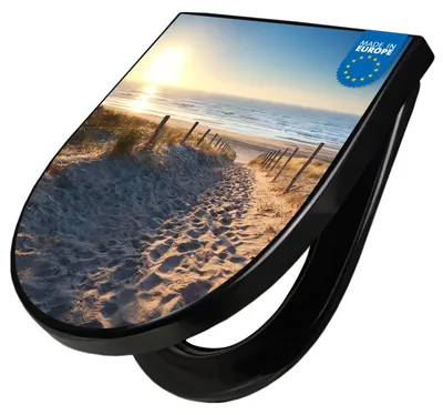Produktbild von WC Sitz D-Form Schwarz mit Absenkautomatik Motiv Nordseestrand [TDSCH3 11121]
