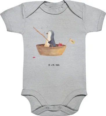 Produktbild von Mr. & Mrs. Panda Strampler Baby Pinguin Angelboot 3. - 6. Monat - Heather Grey - Geschenk, Leben, Optimistisch, Boot, Trennung, babykleidung body, Kurzarmbody, Babybody
