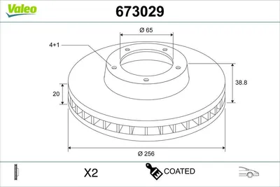 Produktbild von 2x VALEO Bremsscheiben Vorne für VW Caddy III Kombi (2KB, 2KJ, 2CB, 2CJ) 256mm 673029