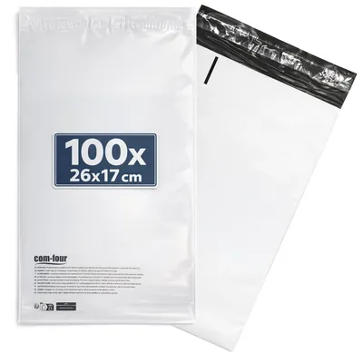 Productafbeelding van com-four® 100 stuks verzendzakken, 26 x 17 cm - Zelfklevende verzendzakken