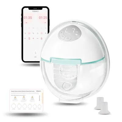 Productafbeelding van Youha Evera Handsfree Borstkolf - Elektrische Draadloze Borstkolf met LED-Scherm en App - 6 Standen - 4 Borstschild Maten - Inclusief Tepelmeter