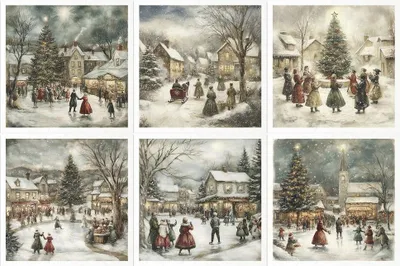 Produktbild von Reispapier-Set 14,8×14,8 cm – RSM191 – Winterdorf mit Rehen – ITD Collection