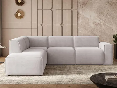 Produktbild von GrainGold Ecksofa L-Form Links Eluno - Ecksofa mit Schlaffunktion, Bettkasten - Moderne Ecksofa, Wohnzimmer Sofa - Eckcouch Grau (Castel 80)