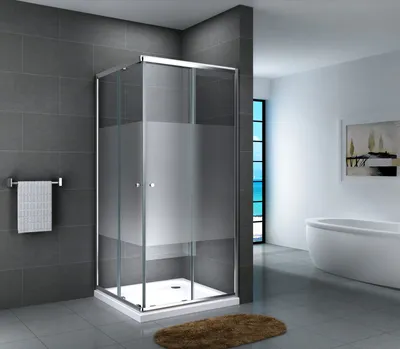 Produktbild von Glasdusche Werra Set 5 cm 90 cm x 90 cm x 190 cm Teilsatiniert mit Duschtasse und Ablauf